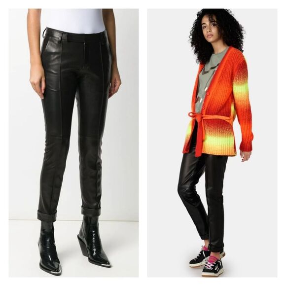 Golden Goose Nappa Leather Lined Pants with Turnup Hem Pockets Women's Size 42 - Picture 1 of 15